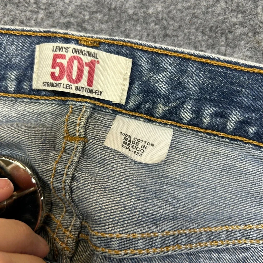 Levi's 501 Original Straight Fit Jeans Men's 35X31 Blue Denim Button Fly - Flaws